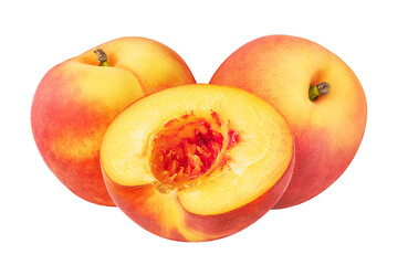 Peach fruit isolated on white or transparent background.