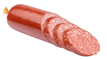 Delicious sliced smoked sausage cut out