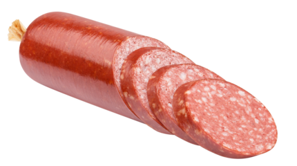 Delicious sliced smoked sausage cut out