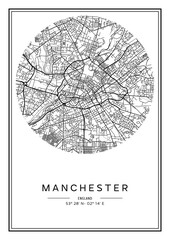 Black and white printable Manchester city map, poster design, vector illistration.