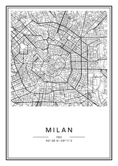 Black and white printable Milan city map, poster design, vector illistration. - 567086403