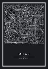 Black and white printable Milan city map, poster design, vector illistration.