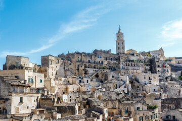 Fototapeta na wymiar A view at the cathedral and the old center of Matera, Basilicata, Italy - Europe