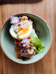 Rice bowl with chicken katsu and sambal mattah