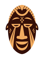 African ethnic tribal ritual mask isolated on white background. Ritual symbols. Two colours. Vector illustration