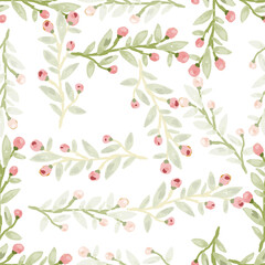 Seamless pattern with berry branches. Hand drawn wild berries floral wallpaper.