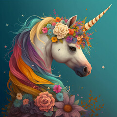 white horse with flowers, generative ai