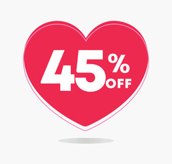 45% off. Vector illustration Valentine's Day. Love, heart icon Promo, offer, sale