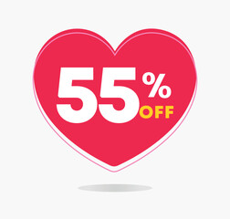 55% off. Vector illustration Valentine's Day. Love, heart icon Promo, offer, sale