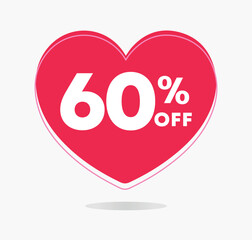60% off. Vector illustration Valentine's Day. Love, heart icon Promo, offer, sale
