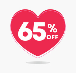 65% off. Vector illustration Valentine's Day. Love, heart icon Promo, offer, sale