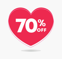 70% off. Vector illustration Valentine's Day. Love, heart icon Promo, offer, sale