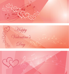 abstract backgrounds with hearts and music notes for saint valentine day events - vector set of romantic templates