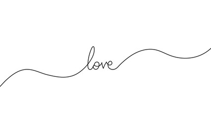 Continuous one line drawing love word, illustration minimalism design. Romantic relationship concept for wedding and Valentine's day card celebration.