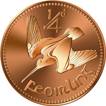 Irish money Pre-decimal gold coin Farthing with woodcock on reverse