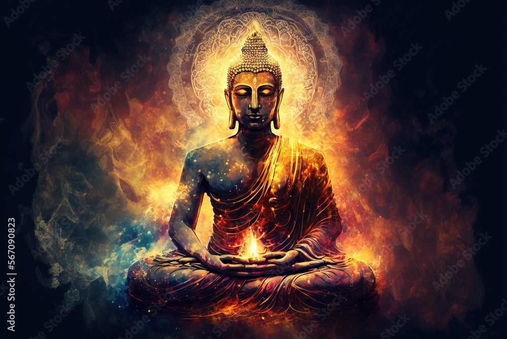 Wall mural man in meditation nirvana enlightenment illustration generative ai