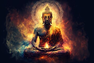 Fototapeta Man in meditation nirvana enlightenment illustration generative ai obraz