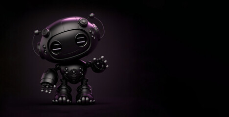Cute little girl robot in black color on black