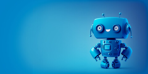Vintage style cute robot in blue color on blue