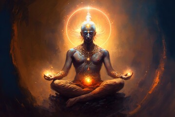 Man in meditation nirvana enlightenment illustration generative ai