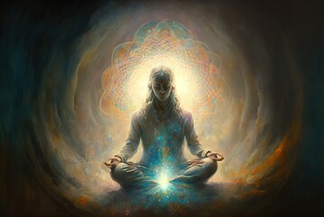 Man in meditation nirvana enlightenment illustration generative ai - obrazy, fototapety, plakaty