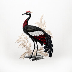 Obraz premium Crane decorative embroidery, Generative AI