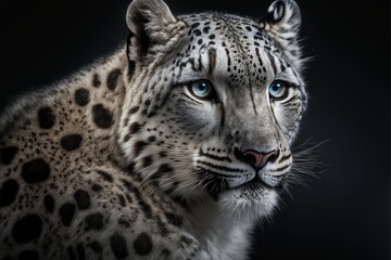 Fototapeta na wymiar close up of a snow leopards face. generative ai.