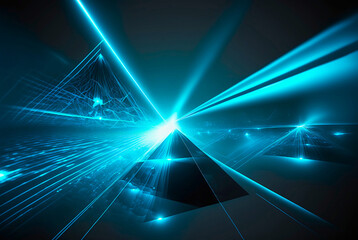 High-tech futuristic background of  bright blue lasers