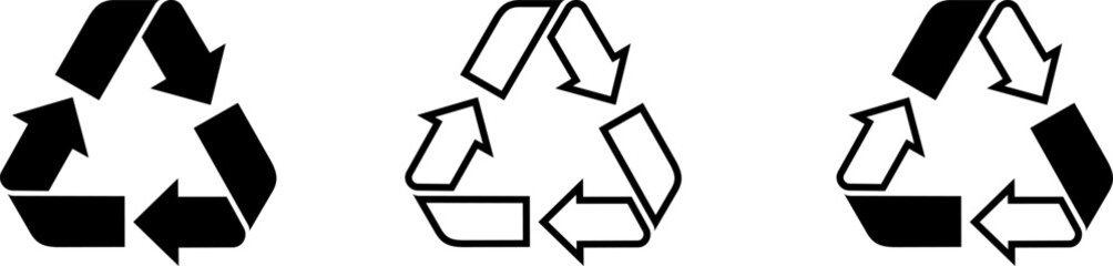 Recycling.Set recycle icons sign.Recycle logo or symbol.Black icons for packaging , recycling.ecology, eco friendly, environmental management symbols.Most used recycle signs vector.