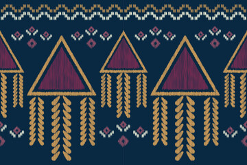 Ethnic Ikat fabric pattern geometric style.African Ikat embroidery Ethnic oriental pattern Navy dark blue background. Abstract,vector,illustration.For texture,clothing,wrapping,decoration,carpet.