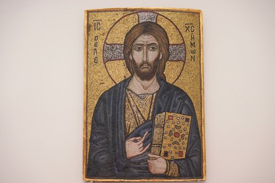 Mosaikikone mit Jesus dem Barmherzigen im Bode-Museum in Berlin am 01.02.2023