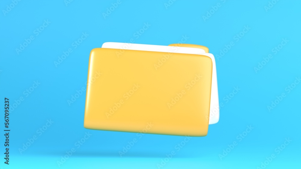 Poster 3d rendering folder and paper icon isolated on blue background