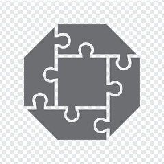 Simple icon puzzle in gray. Simple icon octagon puzzle of the four elements and center on transparent background for your web site design, app, UI. EPS10.