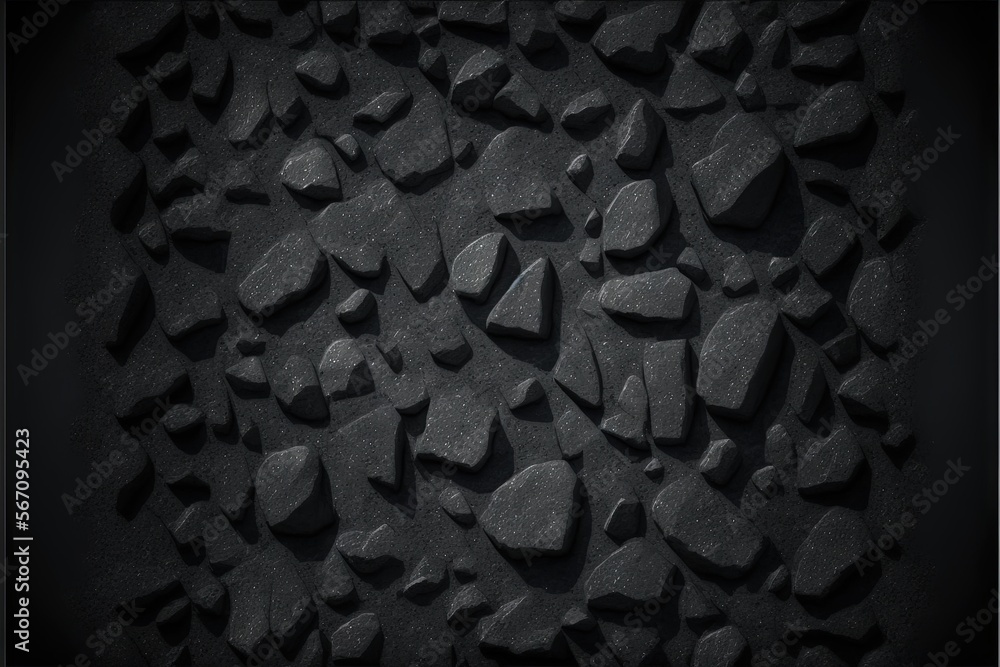 Poster a bunch of rocks that are on a black surface with a white border around them and a black background 