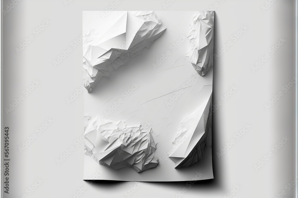 Poster a piece of paper that has been folded in half and is on a wall with a gray background and a white ba