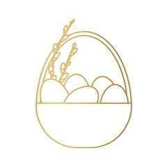 easter basket with eggs and willow catkins branches- vector illustration