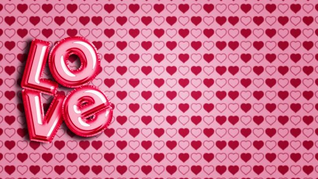 Fondo de corazones con la letra love de globo de aluminio. (Izquierdo)