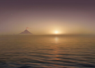 Mayon volcano near Legazpi City - eruption at sunset