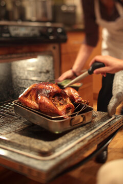 Family Preparing Thanksgiving Turkey