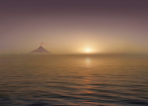 Mayon volcano near Legazpi City - eruption at sunset