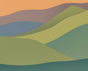 Illustration of a mountain landscape in 2D flat style. Simplified depiction of outdoor landscape made with generative AI technology.