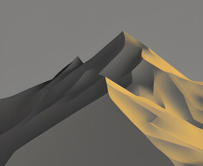 Illustration of a mountain landscape in low poly style, made with generative AI technology. Abstract and simplified mountain area.