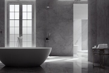 Naklejka na ściany i meble Luxury bathroom with marble. Modern interior hotel or home design with clean and elegance space. Natural lighting window. Generative AI illustration