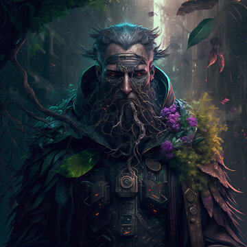 druid covered in flowers Generative AI