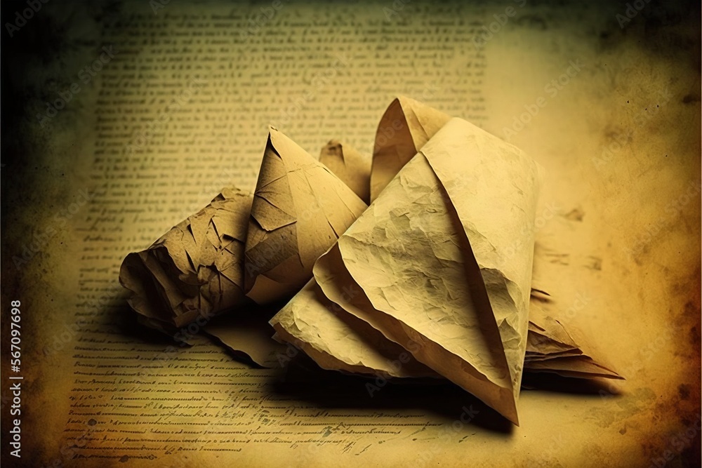 Aufkleber a folded up piece of paper sitting on top of an open book next to a folded up piece of paper on top 