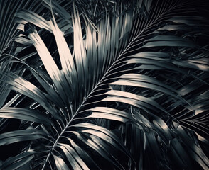 Plakat Metallic palm leaves. Generative AI