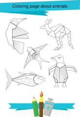 Origami coloring page for children about animals