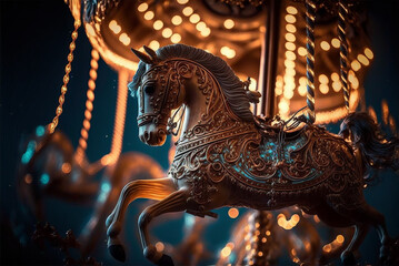 fantasy magical carousel most amazing intricate carousel in the world fairy lights tiny pixies flying in the air,generative ai. - obrazy, fototapety, plakaty
