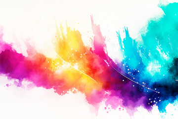 Abstract multicolor rainbow watercolor textured background. Multicolor splash of paint and smoke with splatter
