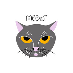 Cute hand drawn cat head isolated. Vector illustration of animal pet face